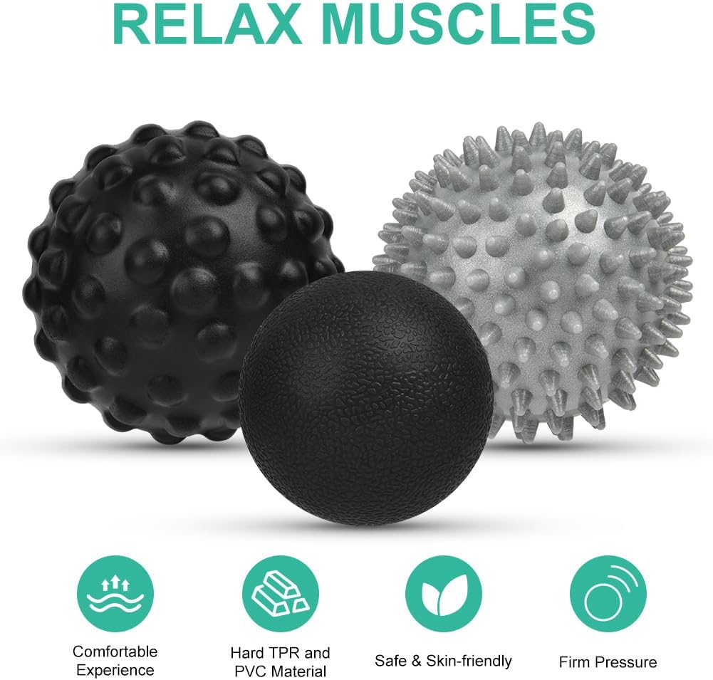 URAQT Spiky Massage Ball Set, 2 Pack Physical Therapy Massage Balls, Hard Lacrosse Ball & Spiky Massage Ball for Myofascial Release and Trigger Point Deep Tissue Massage (Purple)