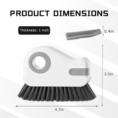 2 in 1 Groove Cleaning Brush, Multifunctional Window Track Cleaner with Hidden Scraper, Hard Bristle Grip Brush Sliding Door Cleaning Tool for Vehicle Home Office (Gray)
