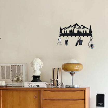 Key Holder for Wall, Metal Decorative Wall Mounted Mountain Key and Mail Holder with Shelf, 2 in 1 Key Hooks for Entryway, Front Door, Hallway, Key Organizer and Key Rack (10 Inches)
