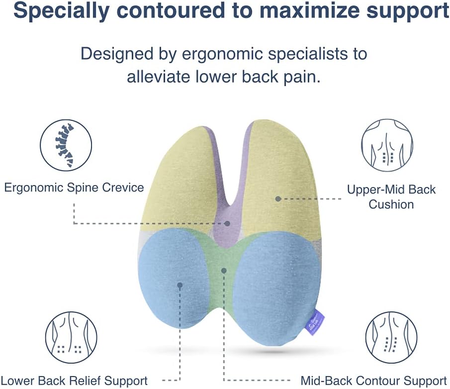 C CUSHION LAB Extra Dense Lumbar Pillow - Patented Ergonomic Multi-Region Firm Back Support for Lower Back Pain Relief - Lumbar Support Cushion with Strap for Office Chair, Car, Sofa, Plane - Grey