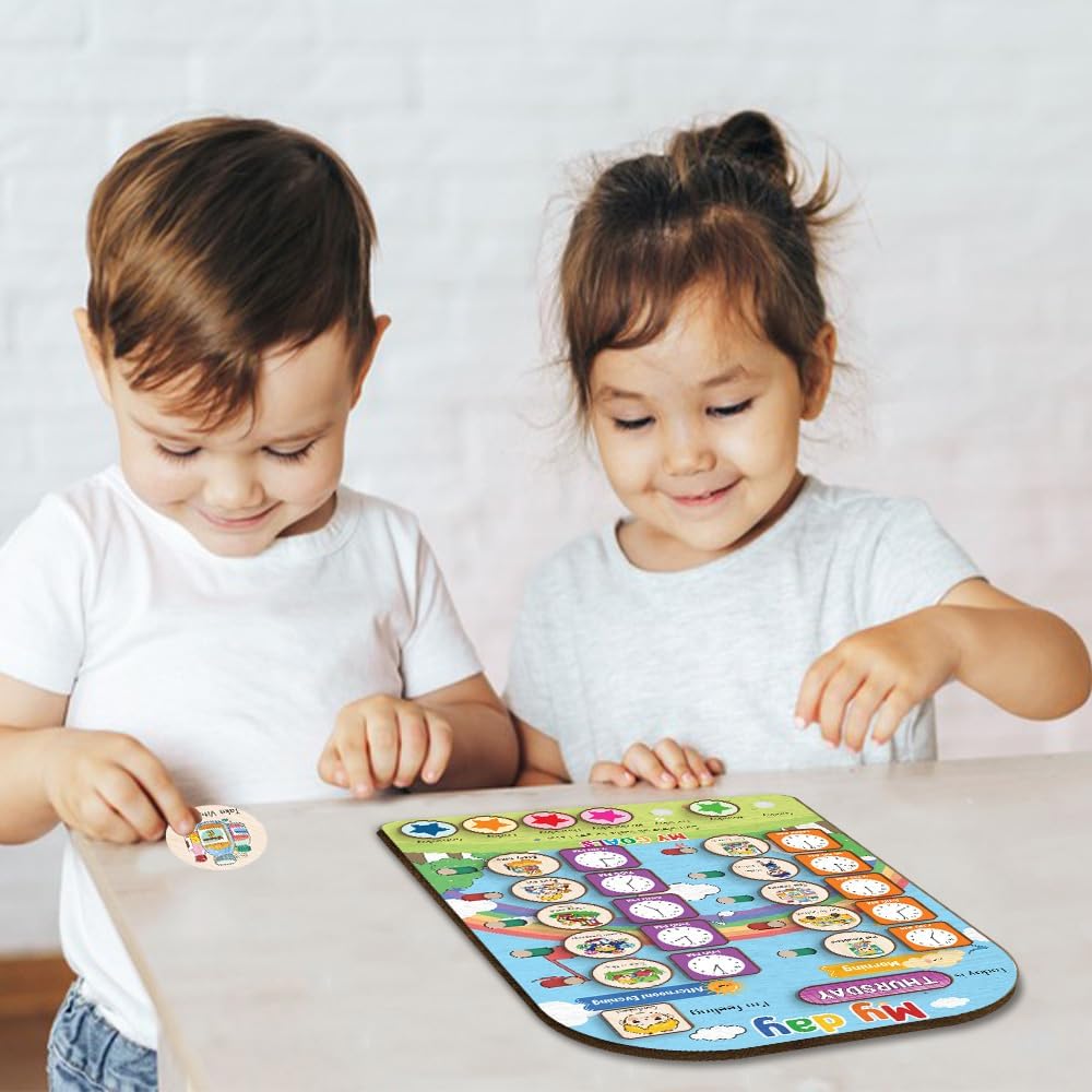 TinyKidz Wooden Daily Routine Chart 11x15, Schedule Board for Kids, Wooden Chore Chart for Kids, Responsibilities Chart for Toddlers, Morning Bedtime Routine for Toddlers