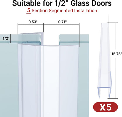 AmazerBath 3-Pack 15.75" Shower Door Bottom Seal for 3/8"(10mm) Glass - 3 Section Segmented Shower Installation Kit Frameless Glass Door Seal Strip