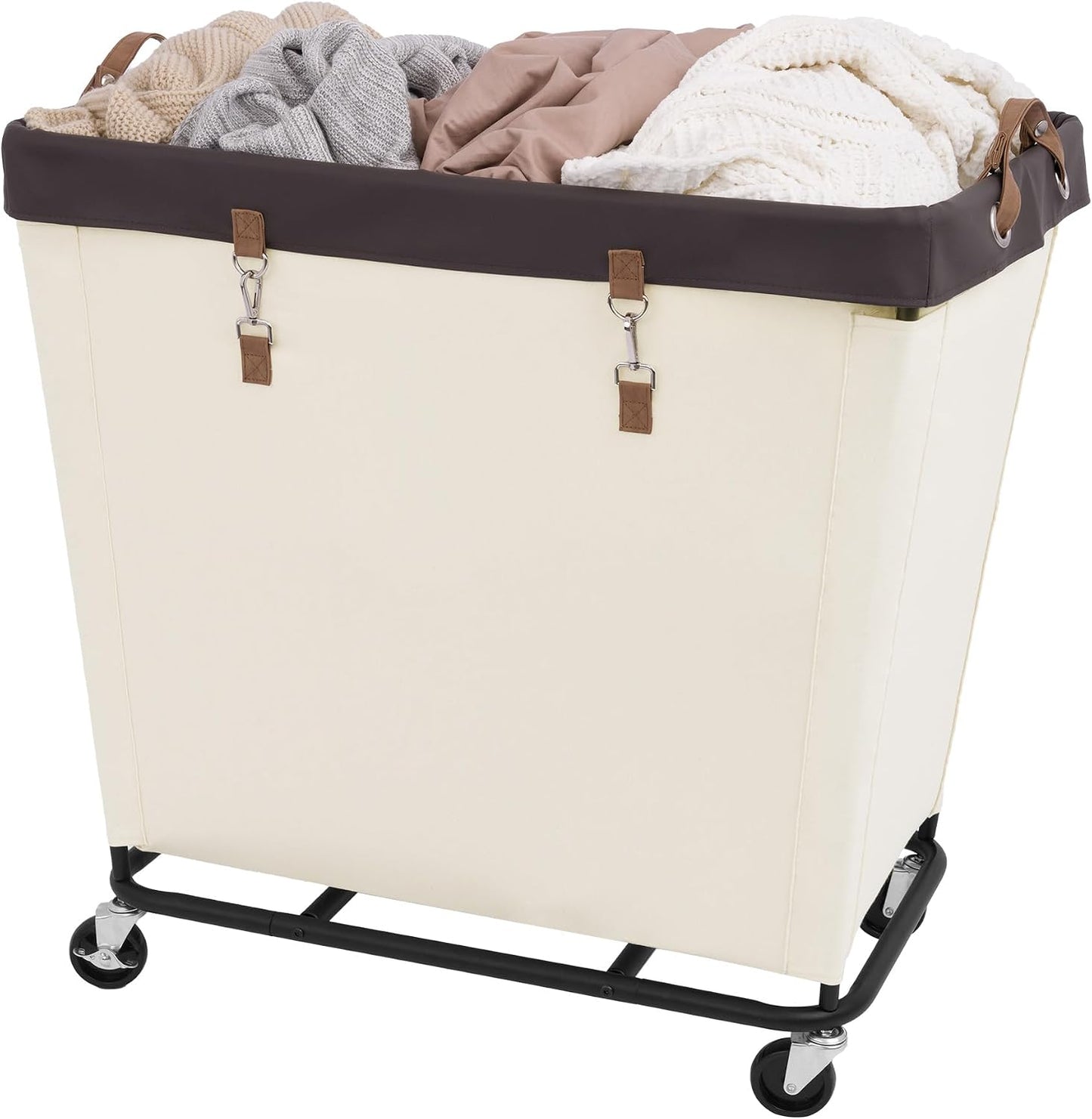 StorageWorks 160L Laundry Basket with Wheels, Rolling Hampers for Clothing | Beige Laundry Basket with Wheels, Metal Frame & Handles, Rolling Hamper for Bedroom, Bathroom, Dorm, Hotel