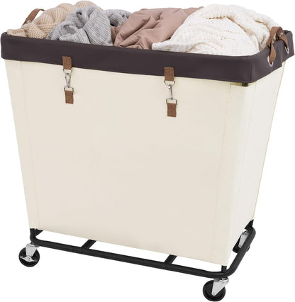 StorageWorks 160L Laundry Basket with Wheels, Rolling Hampers for Clothing | Beige Laundry Basket with Wheels, Metal Frame & Handles, Rolling Hamper for Bedroom, Bathroom, Dorm, Hotel