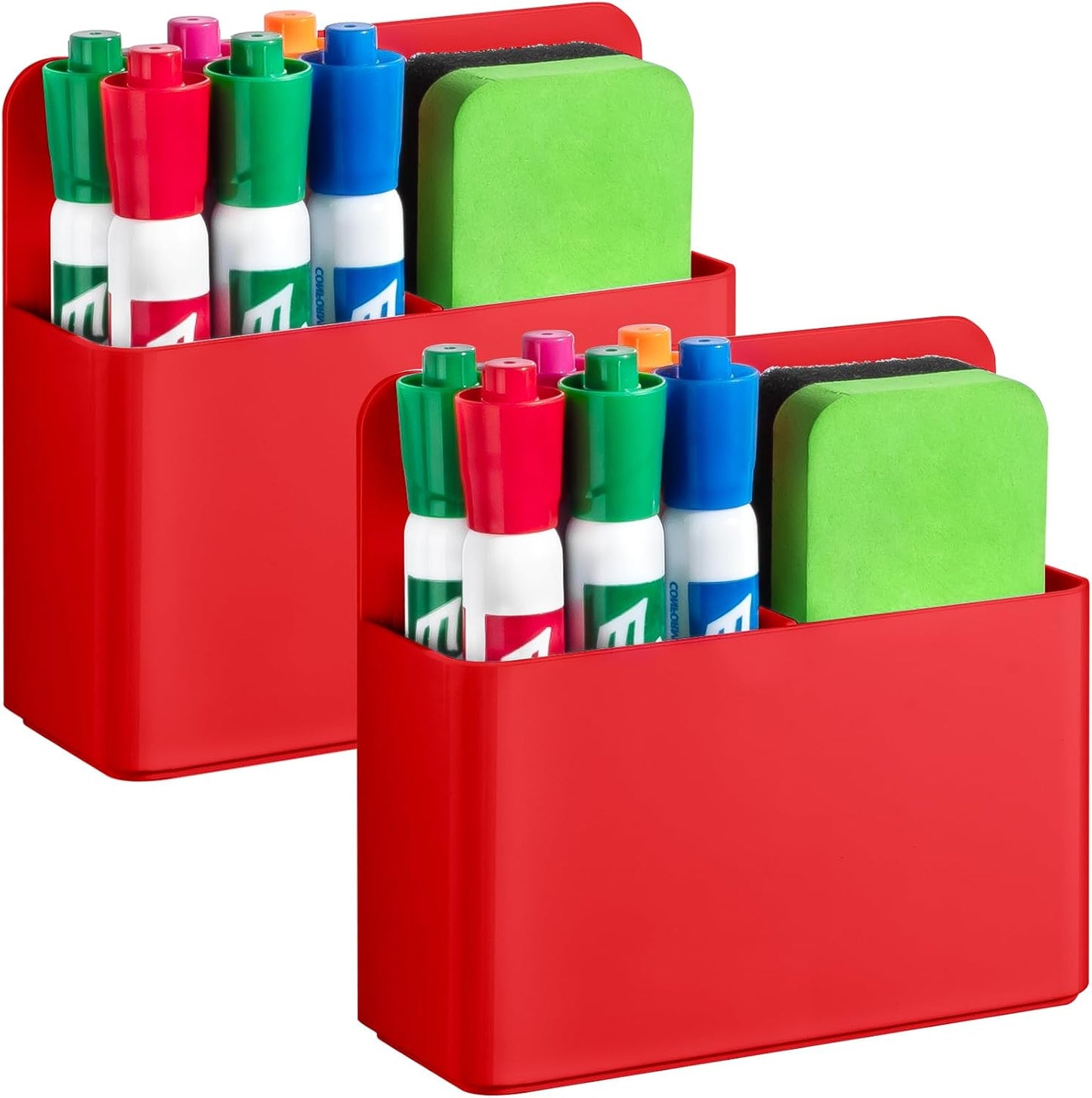 2 Pack Magnetic Pen Holder Cup for Whiteboard, Classroom Supplies | Plastic Magnetic Dry Erase Marker Holder for Refrigerator Fridge, Pencil Cup for School, Locker Accessories Organizer-White