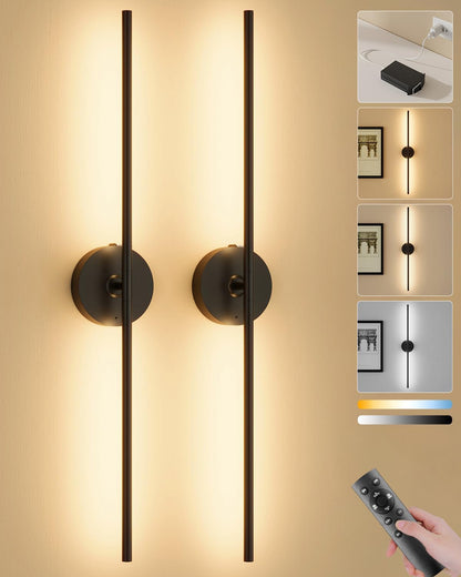 Battery Operated Wall Sconces Set of 2, Remote Control, 10000mAh, Black