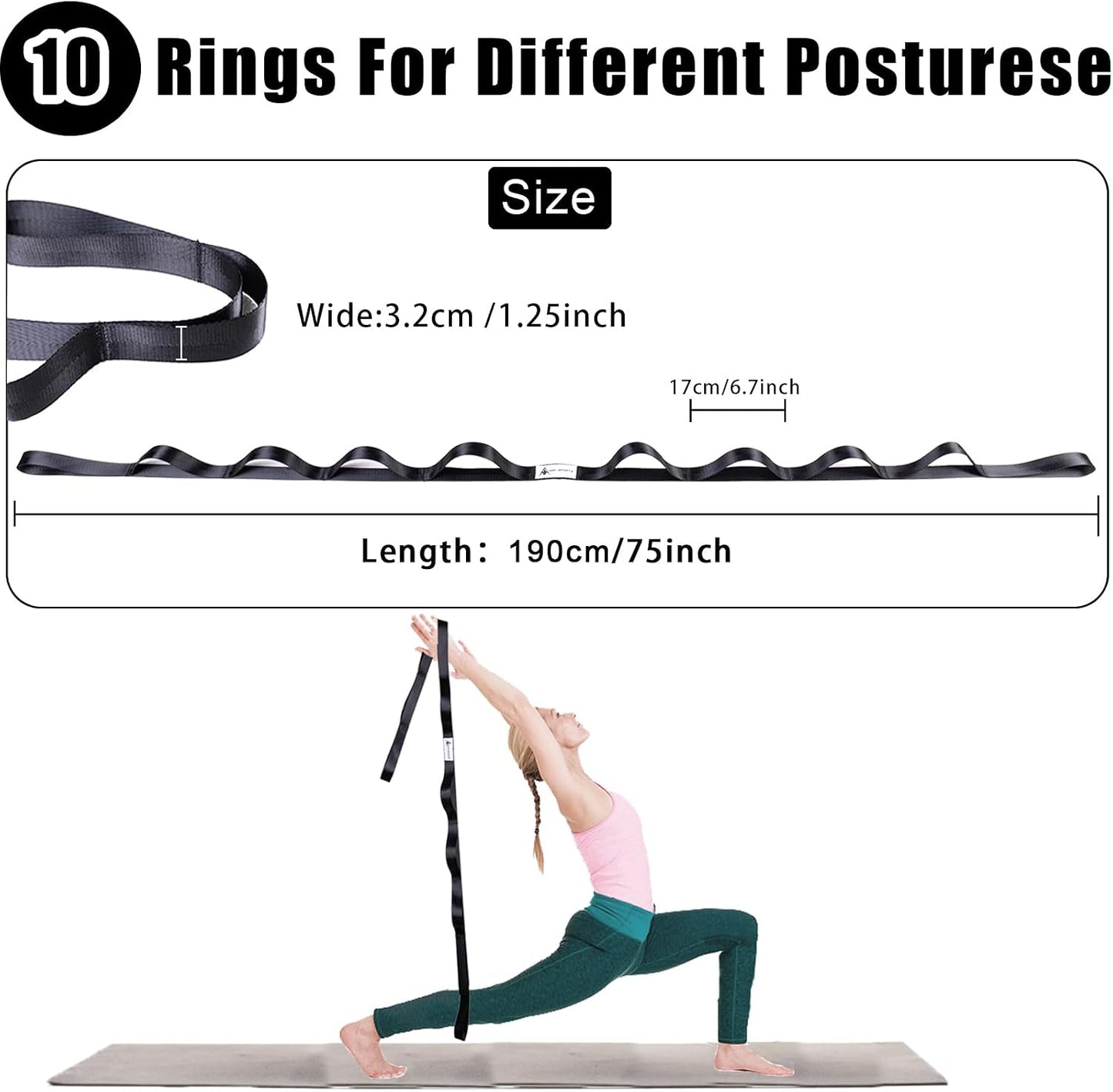 Oak-Sports Stretching Strap Yoga Strap for Physical Therapy with 10 Loops, Yoga Straps for Stretching, Upgraded Non-Elastic Stretch Band for Pilates, Dance and Gymnastics with Workout Guide