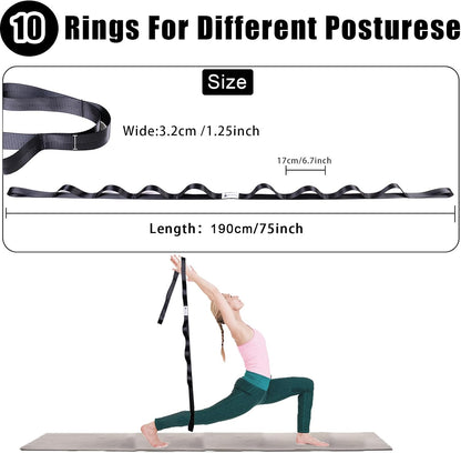 Oak-Sports Stretching Strap Yoga Strap for Physical Therapy with 10 Loops, Yoga Straps for Stretching, Upgraded Non-Elastic Stretch Band for Pilates, Dance and Gymnastics with Workout Guide