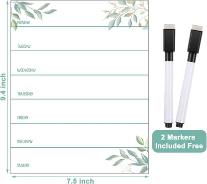 Outus 2 Pieces Magnetic Weekly Dry Erase Boards Erasable Weekly Calendars Whiteboard Planners with 2 Pieces Markers for Office, Home, School Supplies (Color 1, 9.4 x 7.5 Inch)