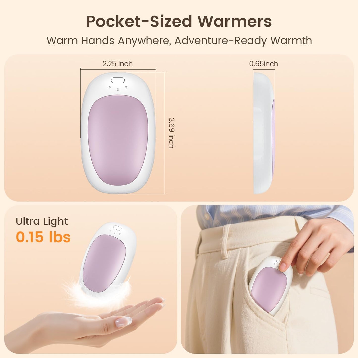 infray Hand Warmers Rechargeable, 2 Pack Electric Hand Warmer Reusable USB Pocket Warmer, 3 Settings Heated Portable AI Handwarmer Great Gifts for Christmas, Outdoor, Golf, Hunting