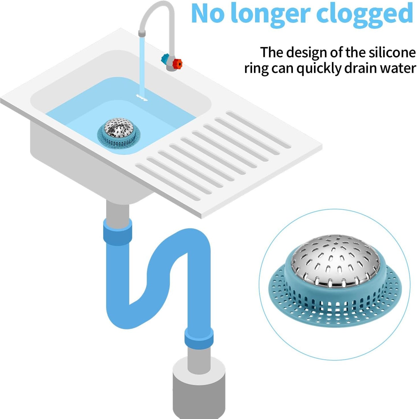 Aluvor Bathtub Drain Hair Catcher Shower Drain Cover Sink Drain Protector | Bathroom Sink & Bathtub Drain Strainer for Pop-Up & Regular Drains, grey