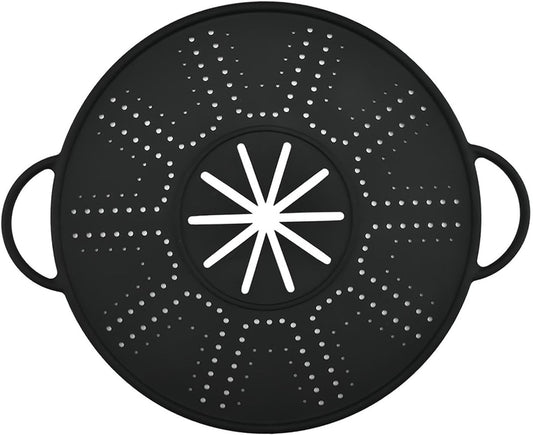 Silicone Spill Stopper Lid, 10.94 in Heat Resistant Splatter Screen with Double Handles for Boil-Over Prevention, Black