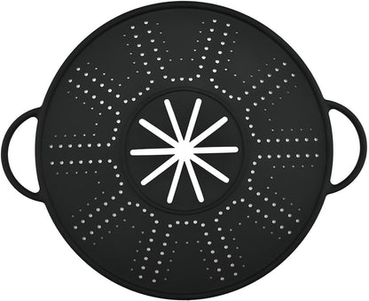 Silicone Spill Stopper Lid, 10.94 in Double Handle Splatter Screen for Boil-Over and Oil Splatter, Black