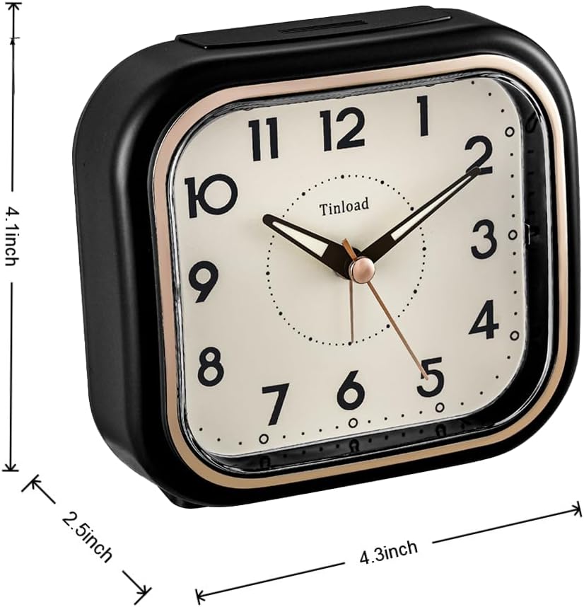 Tinload 4.3" Vintage Retro Analog Alarm Clock, Super Silent Non Ticking Clock with Manual Light, Snooze, Battery Operated, Simply Design, for Living Room, Bedroom, Bedside, Desk(Blue-V2)