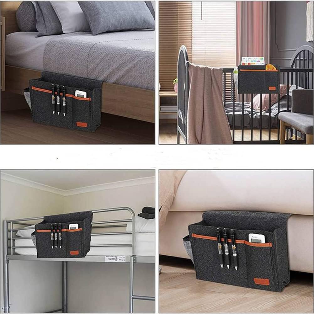 Bedside Caddy, Felt Bedside Storage Organizer, Hanging Storage Bag, Chair Organizer Caddy, Remote, Magazine, Drink Bottle Holder for Hospital, Dorm Bed, Baby Stuff, Office (Light Grey Small)
