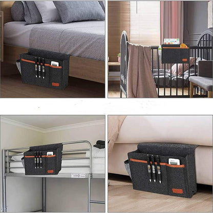Bedside Caddy, Felt Bedside Storage Organizer, Hanging Storage Bag, Chair Organizer Caddy, Remote, Magazine, Drink Bottle Holder for Hospital, Dorm Bed, Baby Stuff, Office (Light Grey Small)