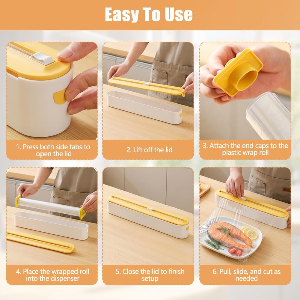 Magnetic Plastic Wrap Dispenser with Cutter Fits 12" Rolls | Reusable Foil Wrap Organizer for Drawer Countertops, Cling Wrap with Slide Cutter For Aluminum Foil, Tin Foil, Baking Paper