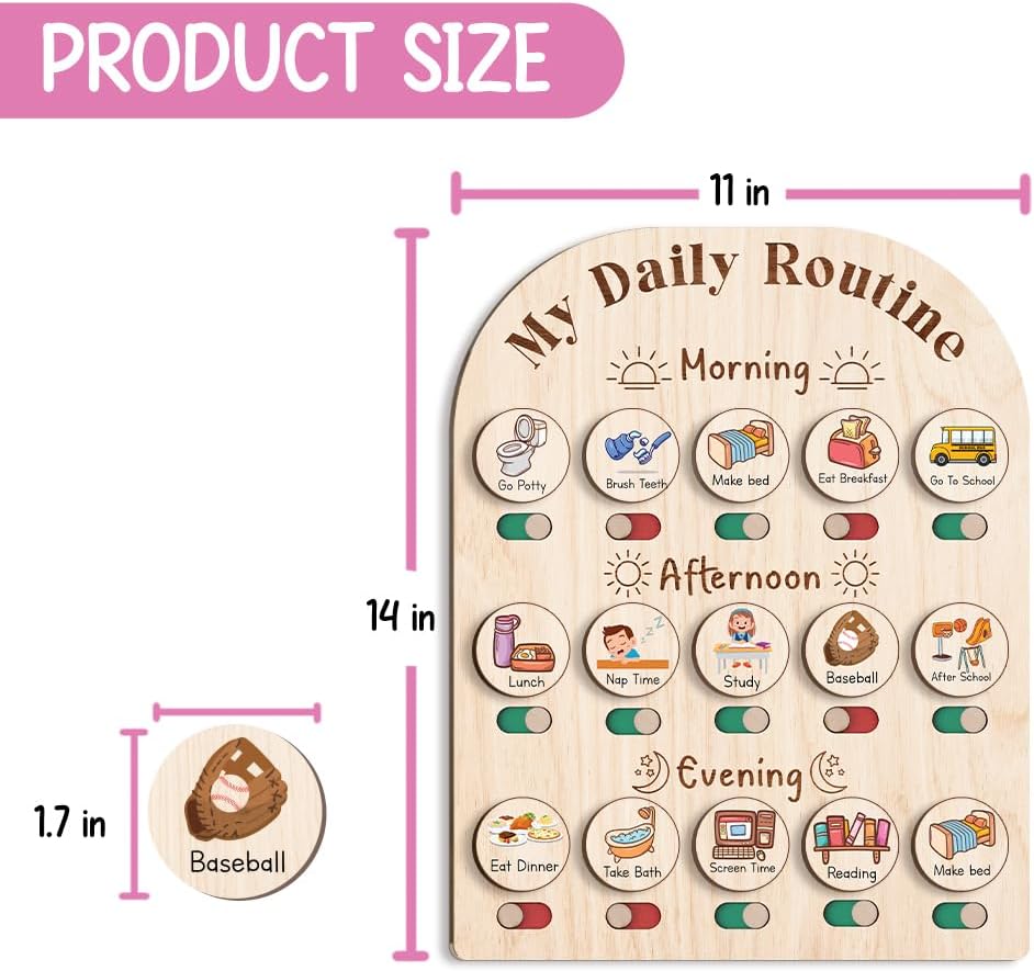 Daily Routine Chart for Kids, Visual Schedule, Routine Chart for Toddlers 3-5, Morning Bedtime Routine Chart for Toddlers, Wooden Chore Chart for Kids