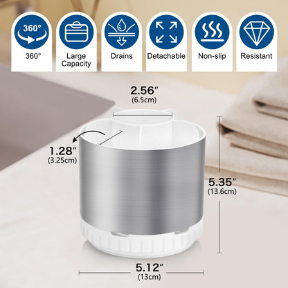 GFWARE Rotating Silver Toothbrush Holder for Bathroom Organizer, Drainage | Detachable 6 Slots Kids Electric Toothbrush and Toothpaste Holder, Bathroom Countertop Sink Storage Caddy