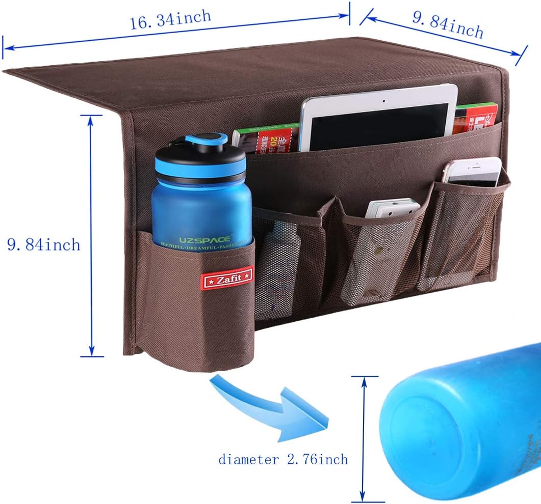 Zafit 5 Pockets Bedside Caddy, Bedside Storage Organizer for Water Bottles, Magazines, Phone, Glasses (5 Pockets-Grey)