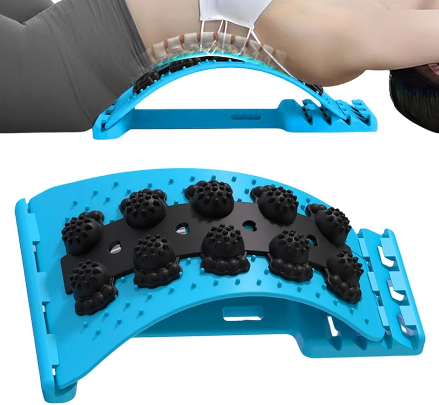 Back Stretcher - Lumbar Spine Relaxer, 4-Level Adjustable Relaxation Board | Yoga Back Stretcher | Scoliosis Massager Device with Black Massage Head for Muscle Alignment Cracking Lower Påin Ŕelief Ho