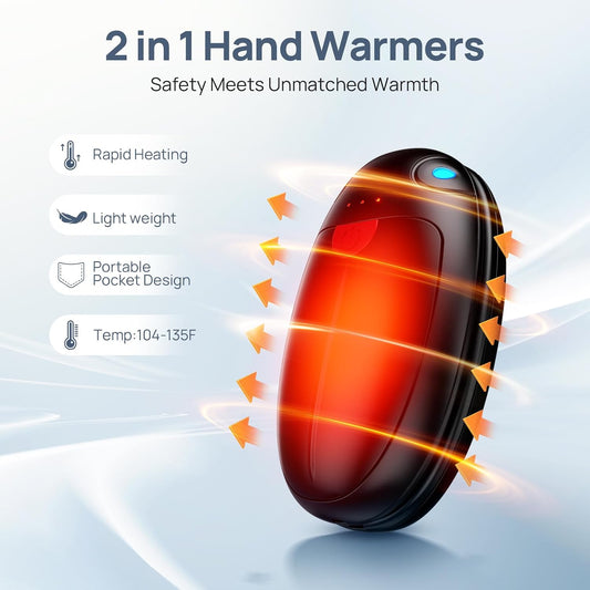 Hand Warmers Rechargeable, 2 Pack Portable Pocket Hand Warmers, 20Hrs Long Heating Double Warm Electric Handwarmers, Reusable Heater for Outdoors, Camping, Hunting, Golf, Fishing