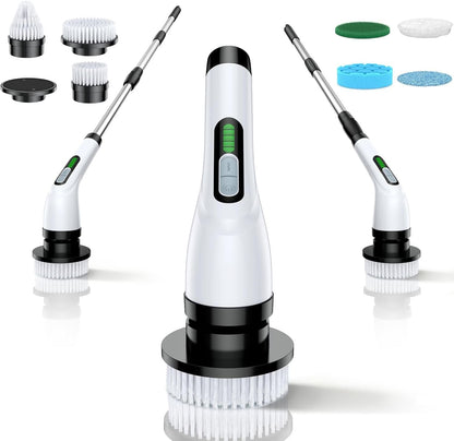 Electric Spin Scrubber for Bathroom: Shower Cleaner Brush with Long Handle (White1)