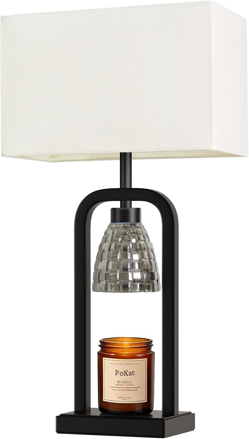 PoKat Gold Table Lamp Candle Warmer, Candle Warmer Lamp with Timer Dimmer, Wax Light Warming Table Lamp for Jar Candles, Modern Bedside Lamp for House Warming Home Decor Living Room, Bulb Included
