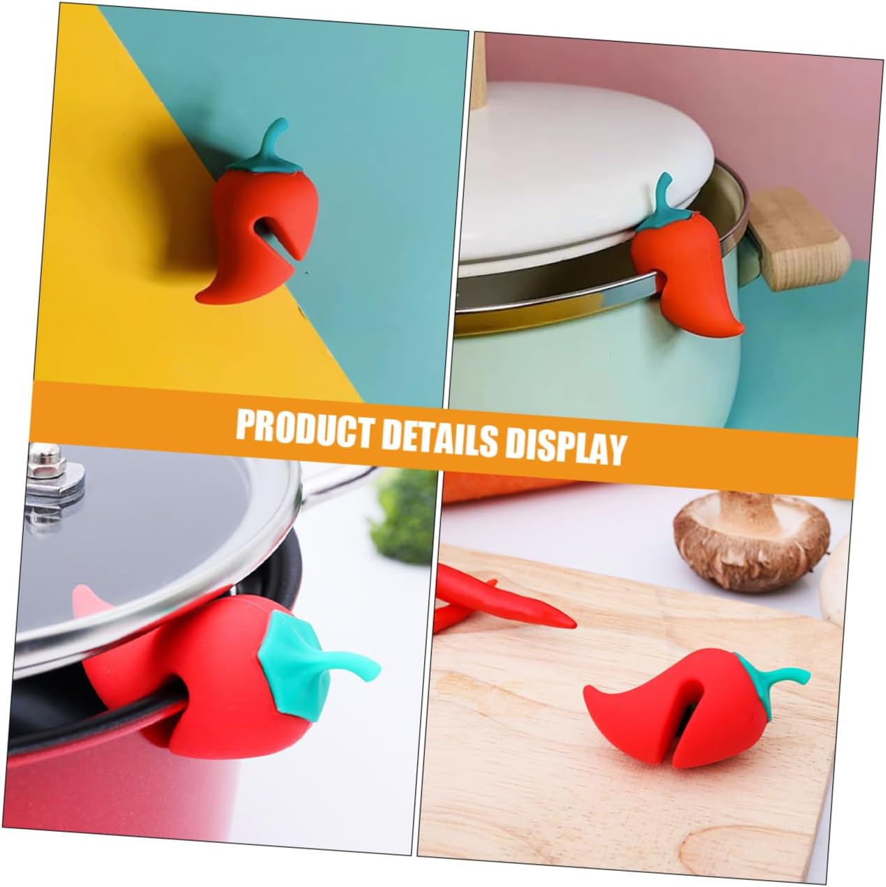 Cabilock 4pcs Silicone Spill Stopper Pot Lid Riser Clips Heat Resistant Lid Lifter for Cooking Pots Anti-Overflow Kitchen Gadget Suitable for Soup Chili and Steaming