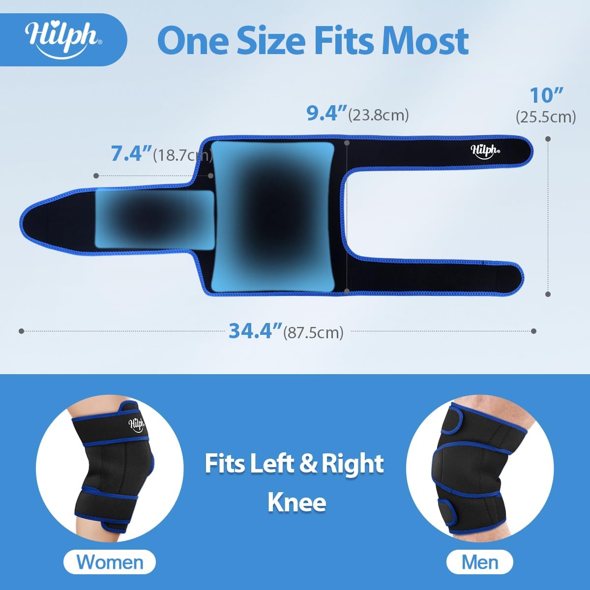 Hilph Knee Ice Pack Wrap, Adjustable Knee Brace with 2 Gel Ice Packs, Blue | Full Coverage, Hot Cold Therapy, Pain Relief for Replacement Surgery, Arthritis, ACL, Meniscus Tear, Swelling, Leg, Elbow Arm