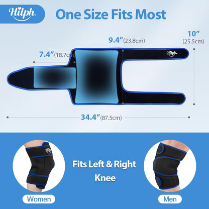 Hilph Knee Ice Pack Wrap, Adjustable Knee Brace with 2 Gel Ice Packs, Blue | Full Coverage, Hot Cold Therapy, Pain Relief for Replacement Surgery, Arthritis, ACL, Meniscus Tear, Swelling, Leg, Elbow Arm