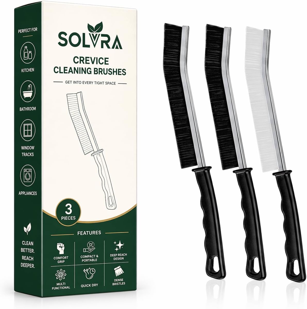 Crevice Cleaning Brush Set – 3Pcs Hard Bristle Cleaning Tools for Grout, Tile Floors, Gaps & Narrow Spaces – Small Grout Scrub Brush for Cleaning Bathroom, Shower, Window Tracks, Kitchen | Grout Scrub Brush for Tile Floors, Bathroom, Shower, Window