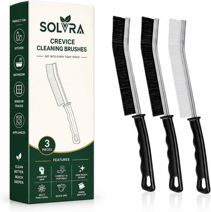 Crevice Cleaning Brush Set – 3Pcs Hard Bristle Cleaning Tools for Grout, Tile Floors, Gaps & Narrow Spaces – Small Grout Scrub Brush for Cleaning Bathroom, Shower, Window Tracks, Kitchen | Grout Scrub Brush for Tile Floors, Bathroom, Shower, Window