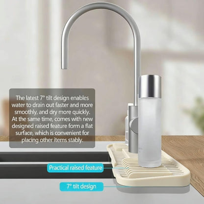 Kingmall 2nd Generation Silicone Faucet Mat, Kitchen Faucet Drip Catcher with Cuttable Circular Center for Kitchen Sink, Tailor-Made for Faucets with Deck Plate, Food Grade Silicone, Light Grey