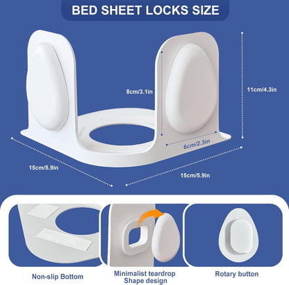 Bed Sheet Holders for Corners: 4 Pack Twist-Lock Clips Keep Sheets Tight Heavy-Duty Grippers Quick Install Fits All Mattresses（Grey）