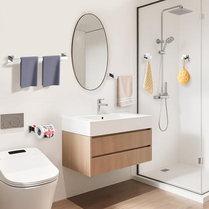 TURS Bathroom Hardware Set Black 4-Piece Towel Bar Set Include 24 Inch Towel Bar Hand Towel Holder Towel Hook Toilet Paper Holder with Shelf Wall Mounted Stainless Steel Bathroom Accessories Set