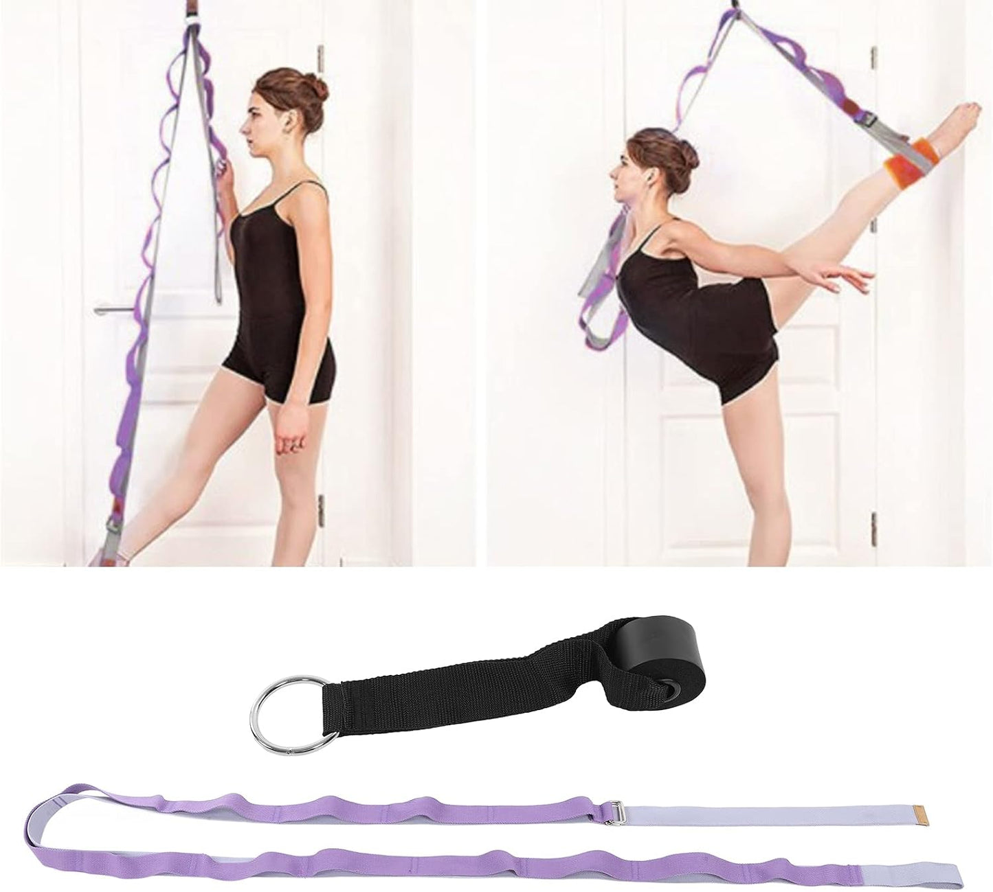 Yoga Stretching Strap, Fitness Stretch Belt with Fixed Door Anchor Loop, 10.2 ft 600D Oxford Cloth Leg Stretcher for Yoga, Gymnastics, Dance, Physical Therapy