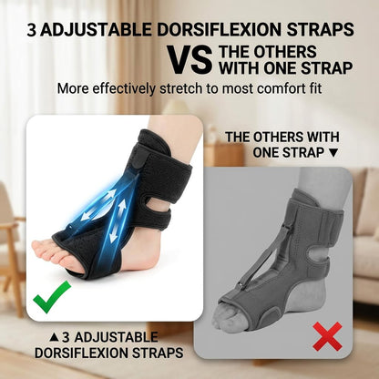 Plantar Fasciitis Night Splint, Adjustable Foot Drop Brace for Achilles Tendon Support, Sleeping Stretch Boot for Heel Pain Relief, Soft Day Night Ankle Support for Men Women (1PC-Black)