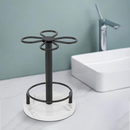 Toothbrush Holder Stand for Bathroom, Metal Toothbrush Organizer with Marble Base, Toothbrush Storage Collection for Family, Suitable for Home Hotel Countertop Vanity (Small, Matte Black)