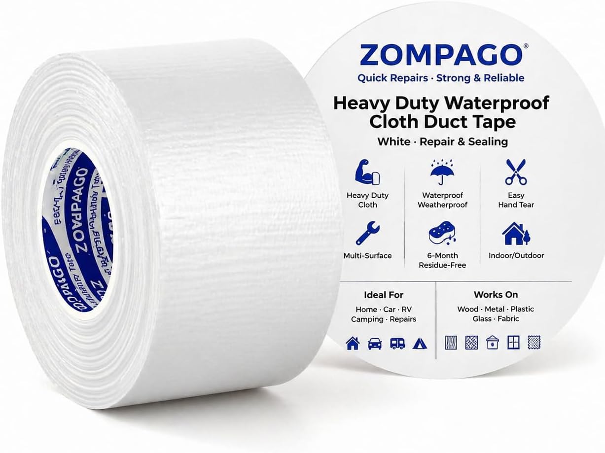 ZOMPAGO White Window Weather Sealing Tape 2.4in x 33FT, Cloth Draft Stopper for Sliding Door & Gap Filler, Strong Adhesive Window Seal Tape Air Conditioner Door Weather Stripping Insulation
