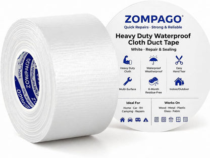 ZOMPAGO White Window Weather Sealing Tape 2.4in x 33FT, Cloth Draft Stopper for Sliding Door & Gap Filler, Strong Adhesive Window Seal Tape Air Conditioner Door Weather Stripping Insulation