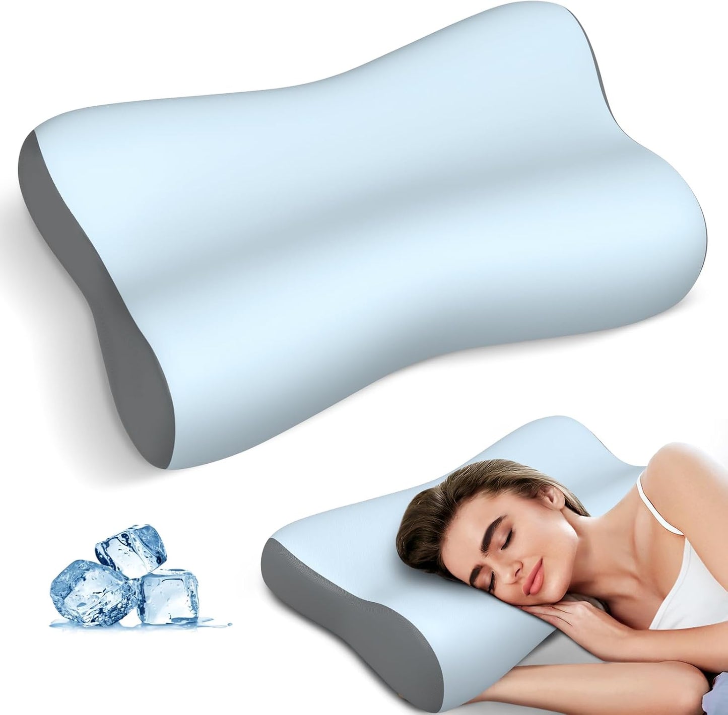 Polovo Cervical Neck Pillow for Pain Relief - Ergonomic Side Sleeper Pillow for Deep Sleep, Contour Memory Foam Pillows for Sleeping Bed Pillow for Side Back Stomach Sleepers(Grey)