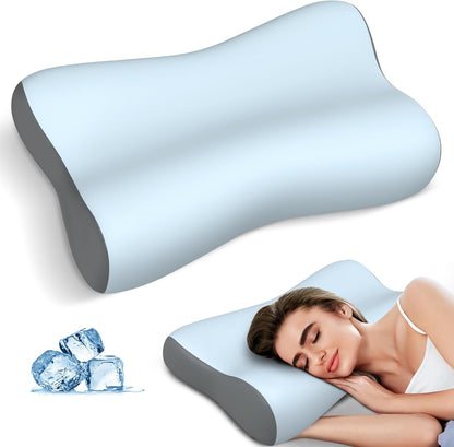 Polovo Cervical Neck Pillow for Pain Relief - Ergonomic Side Sleeper Pillow for Deep Sleep, Contour Memory Foam Pillows for Sleeping Bed Pillow for Side Back Stomach Sleepers(Grey)