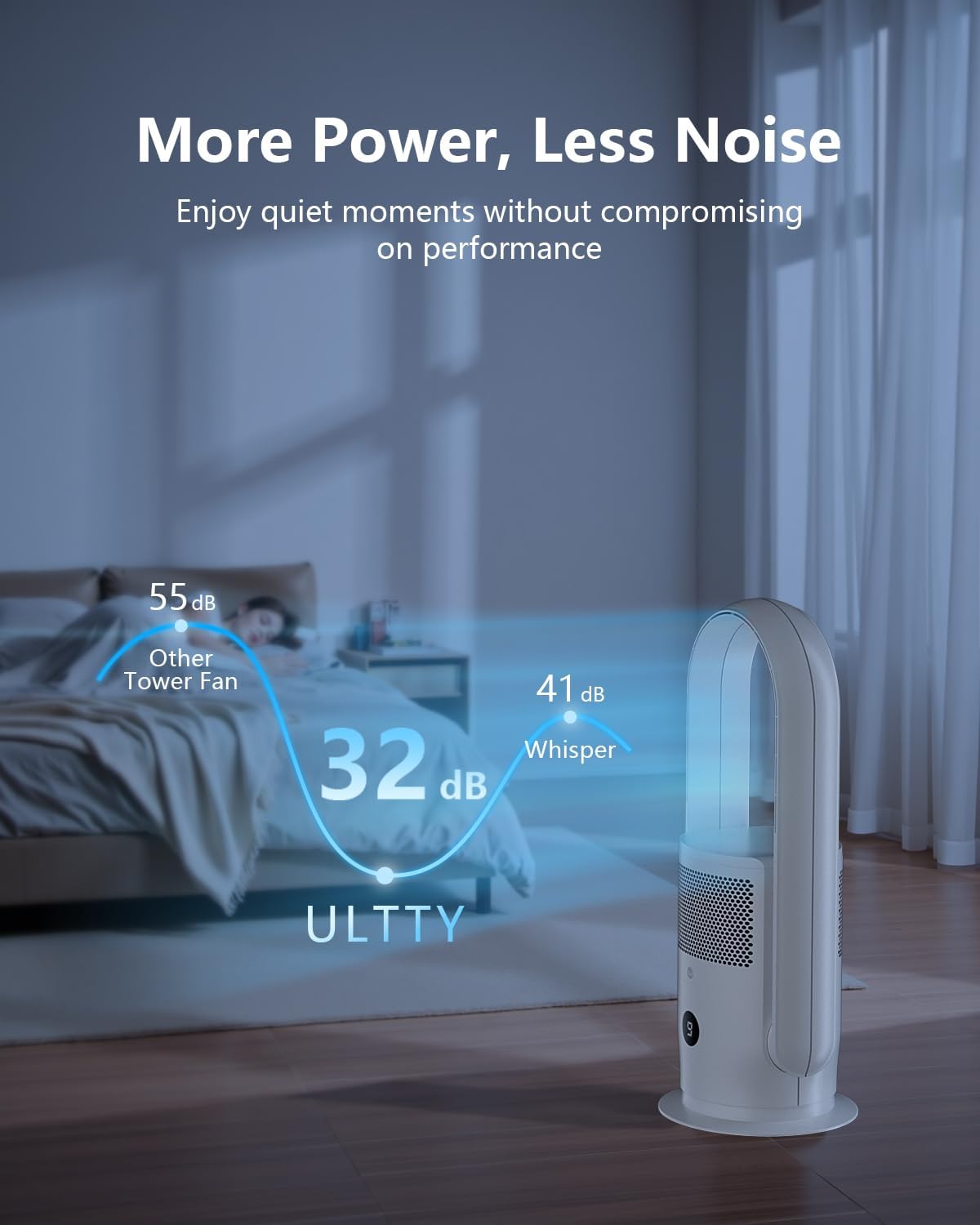 ULTTY Bladeless Tower Fan and Air Purifier Combo, Quiet Oscillating Fan with Remote & Touch Control, 9 Speeds, 8H Timer, HEPA Air Filter, Safe Floor Fan for Bedroom Home Office Black, 23.5"inch