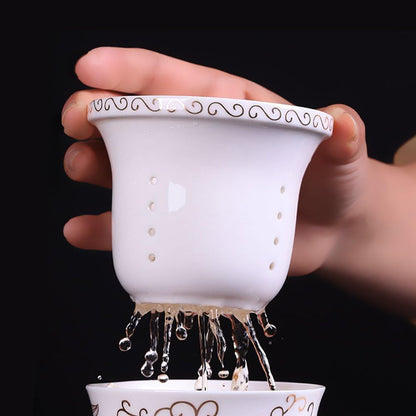 Porcelain Tea Cup with Infuser Lid and Saucer Sets - Chinese Jingdezhen Ceramics Coffee Mug Teacup Loose Leaf Tea Brewing System for Home Office