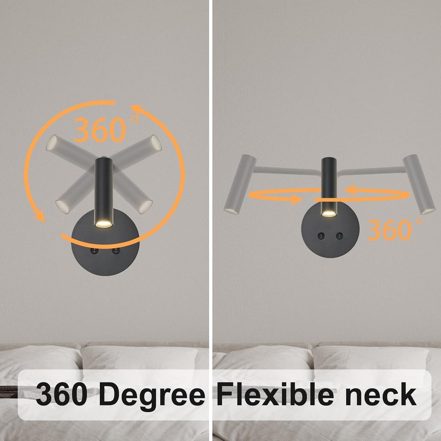 Matte Black Wall Mounted Reading Light, 3000K Flexible Headboard Reading Sconces with On Off Switch Control, Plug in/Hardwired Wall Light Fixtures with Night Light for Bedside Bedroom Bunk