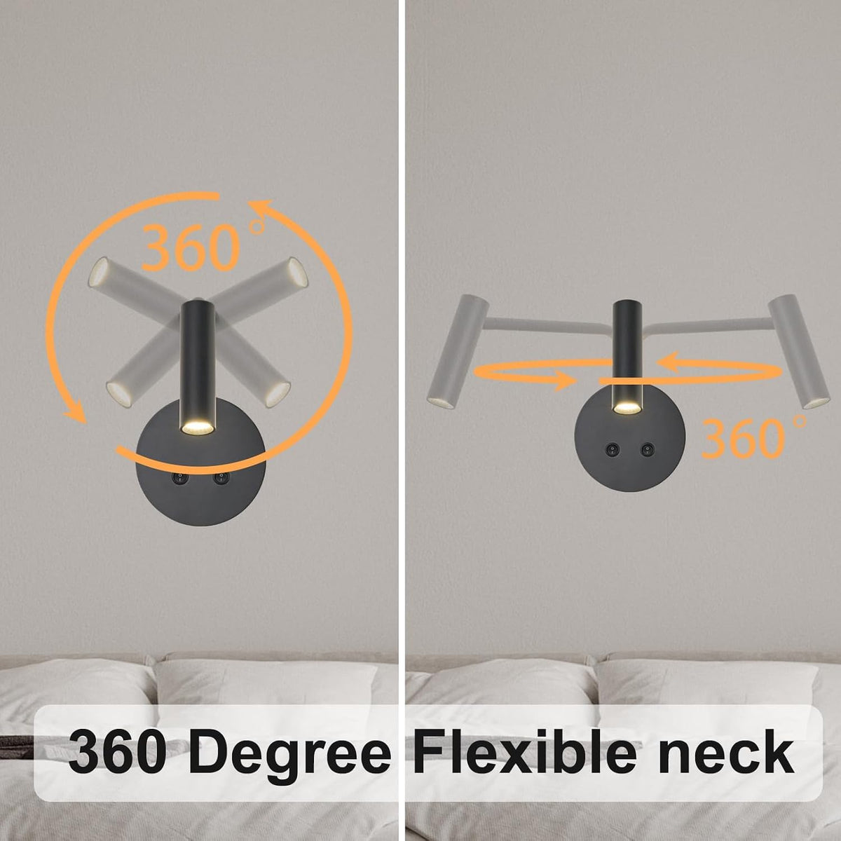 Matte Black Wall Mounted Reading Light, 3000K Flexible Headboard Reading Sconces with On Off Switch Control, Plug in/Hardwired Wall Light Fixtures with Night Light for Bedside Bedroom Bunk