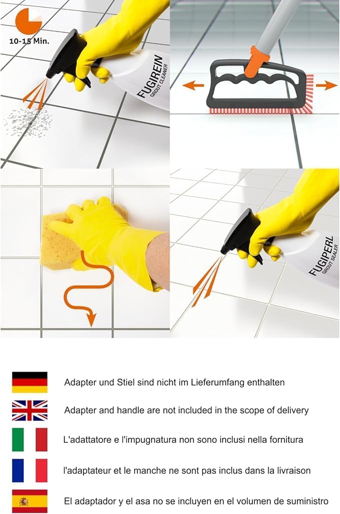 Fuginator Scrub Brush for Tile and Grout: Stiff Nylon Bristle Scrubbing Brush - Bathtub and Shower Scrubber for Floor Joints and Tile Seams - Cleaning Brush (Orange/Blue)
