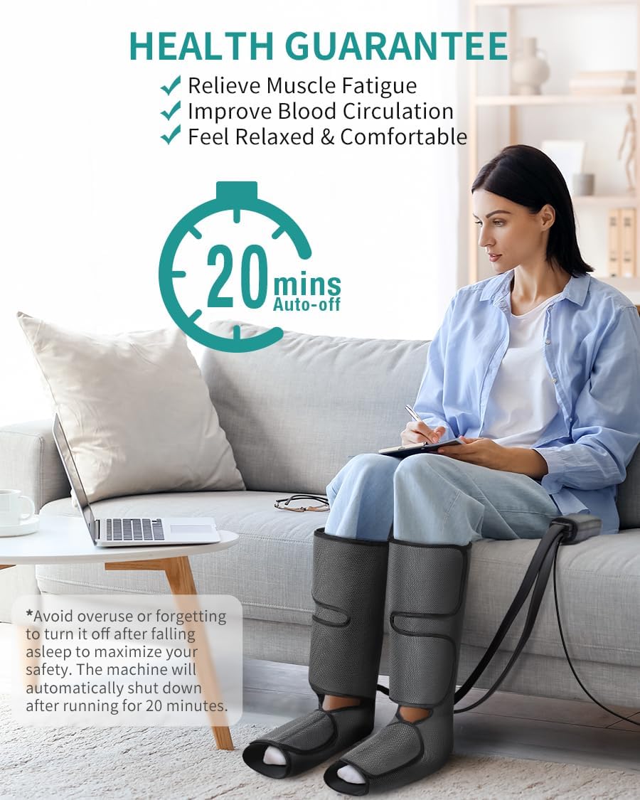 Nekteck Leg Compression Massager for Circulation and Relaxation | FSA Eligible HSA Foot and Calf Massage, 2 Modes, 3 Intensities, 20 Mins Auto-Off, Hand-held Controller, Adjustable Leg Wraps