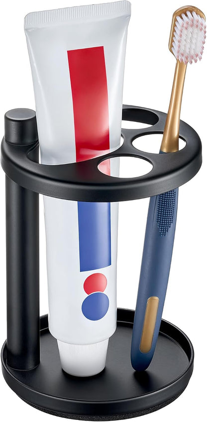 Toothbrush & Toothpaste Holder for Bathroom Countertop, Metal Electric Toothbrush Stand with Razor Slot, Ideal Design Caddy for Kids & Family, Black